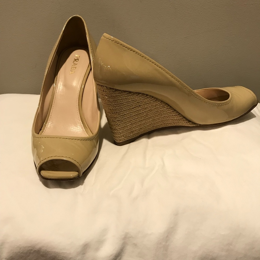 Prada open toe wedge heel